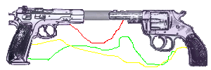 Pistol on the left, revolver on the right